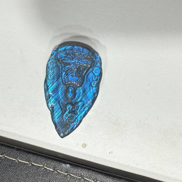 Buddha Stones Engraving Buddha Natural Labradorite Teardrop Shape Figurine Cure Statue Home Decoration - image 11