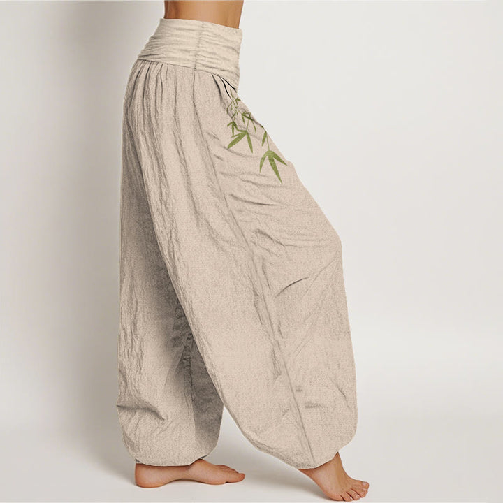 Buddha Stones Pure Cotton Minimalist Style Bamboo Leaf Pattern Women's Elastic Waist Harem Pants - image 16