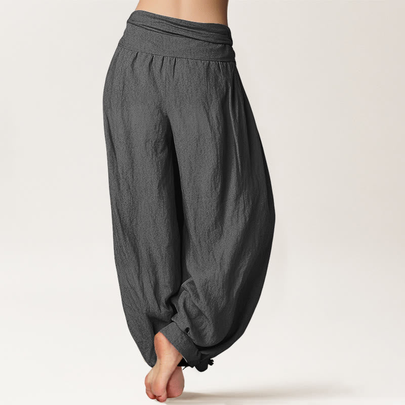 Buddha Stones Pure Cotton Minimalist Style Magnolia Flower Pattern Women's Elastic Waist Harem Pants - image 9
