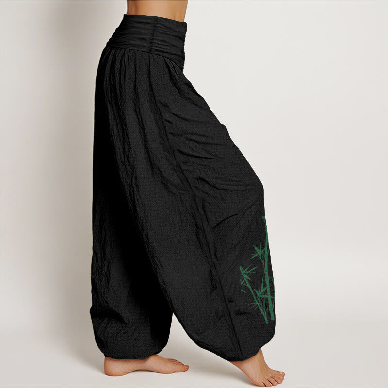Buddha Stones Pure Cotton Elegant Sun Crane Bamboo Pattern Women's Elastic Waist Harem Pants - image 7