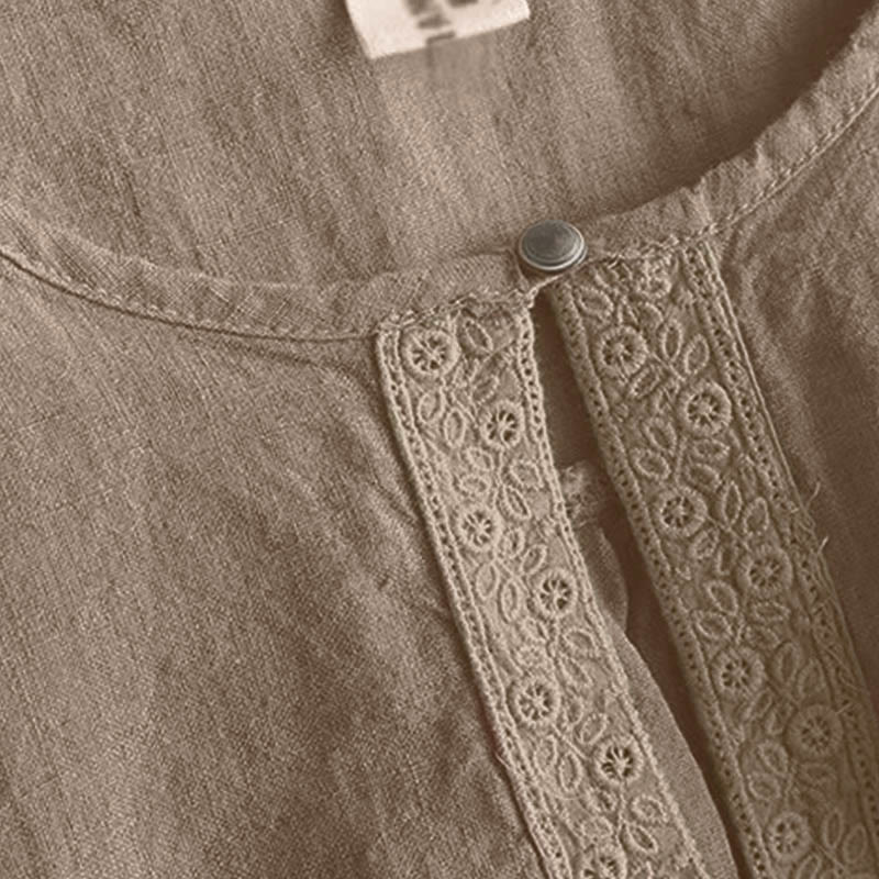 Buddha Stones Casual Plain Women's Hollow Crew Neck Design Three Quarter Sleeve Shirt - image 3