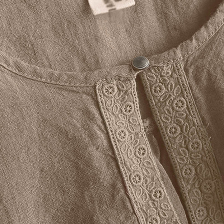 Buddha Stones Casual Plain Women's Hollow Crew Neck Design Three Quarter Sleeve Shirt - image 3