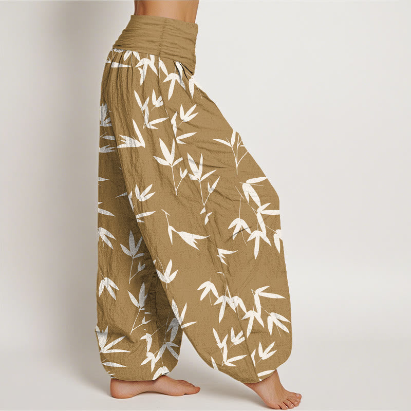 Buddha Stones Pure Cotton Simple Elegant Bamboo Leaf Pattern Women's Elastic Waist Harem Pants - image 7