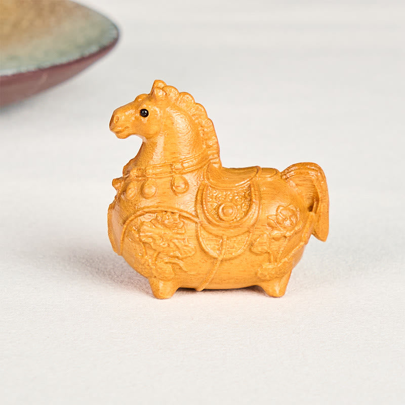 Buddha Stones "Hoping You Success and Good Luck" Mini Year of the Horse Lotus Ebony Linden Wood Green Sandalwood Decoration Includes Gift Message Card - image 1