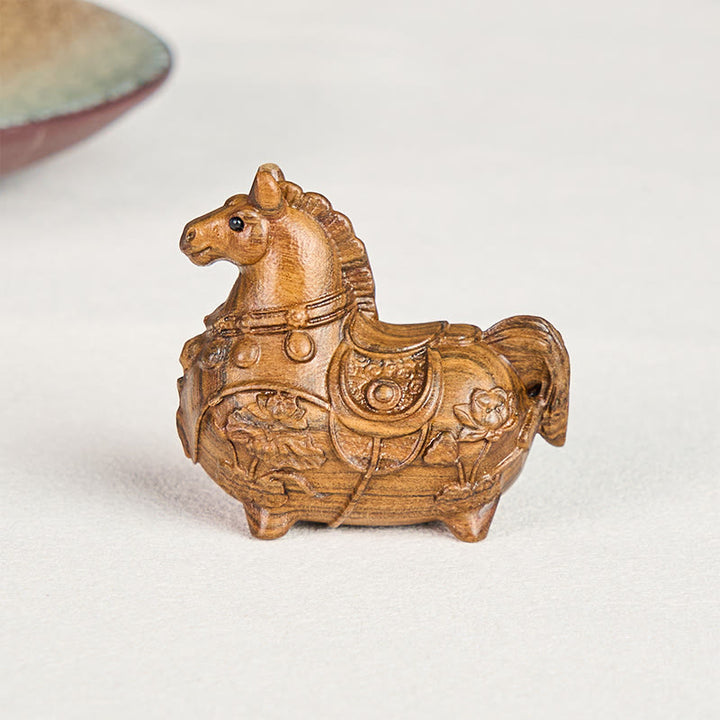 Buddha Stones Mini Year of the Horse Lotus Ebony Linden Wood Green Sandalwood Decoration 5.5*5*3.2cm - image 8
