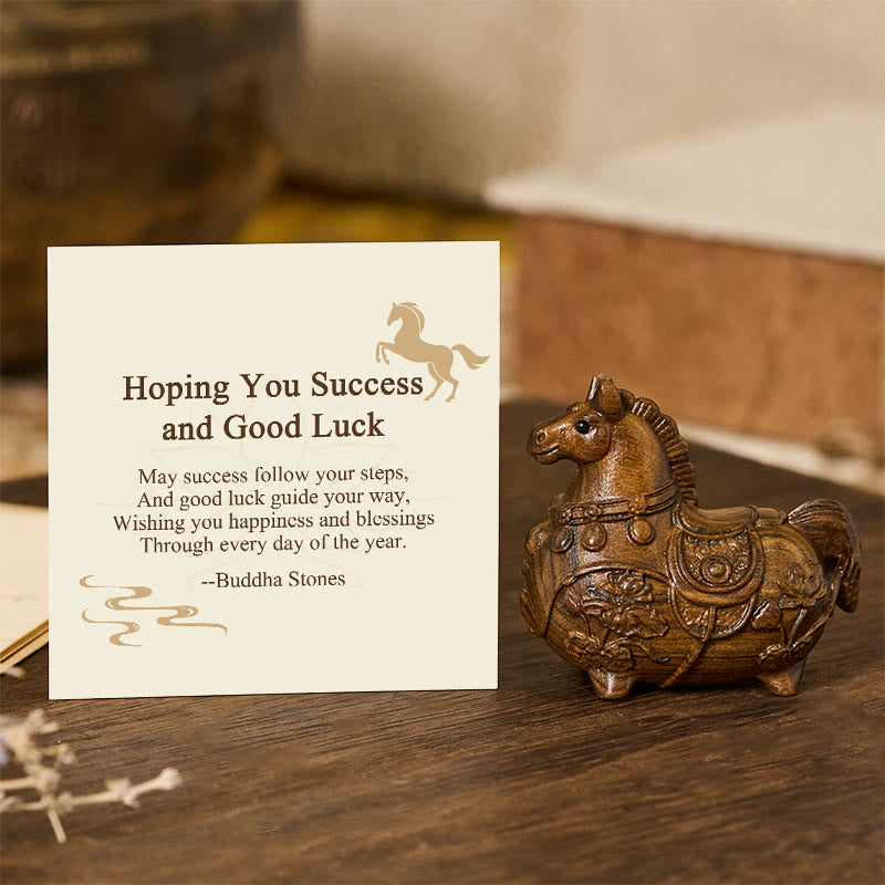 Buddha Stones "Hoping You Success and Good Luck" Mini Year of the Horse Lotus Ebony Linden Wood Green Sandalwood Decoration Includes Gift Message Card - Ebony 5.5*5*3.2cm - Standard Gift Box - image 11