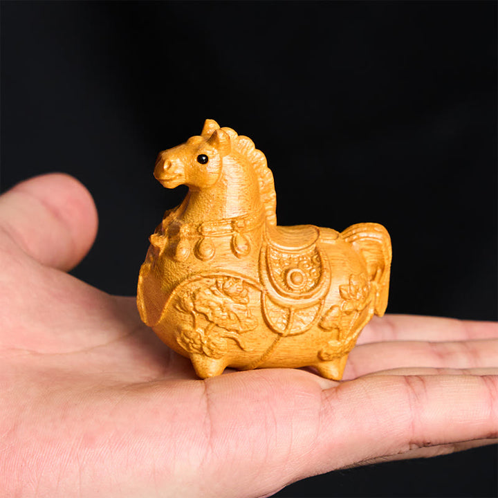 Buddha Stones Mini Year of the Horse Lotus Ebony Linden Wood Green Sandalwood Decoration 5.5*5*3.2cm - image 3
