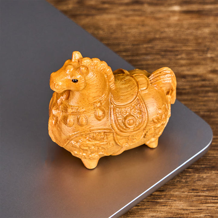 Buddha Stones Mini Year of the Horse Lotus Ebony Linden Wood Green Sandalwood Decoration 5.5*5*3.2cm - image 2