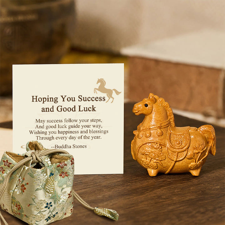 Buddha Stones "Hoping You Success and Good Luck" Mini Year of the Horse Lotus Ebony Linden Wood Green Sandalwood Decoration Includes Gift Message Card - Linden Wood 5.5*5*3.2cm - Deluxe Gift Bag (+$9.59) - image 8