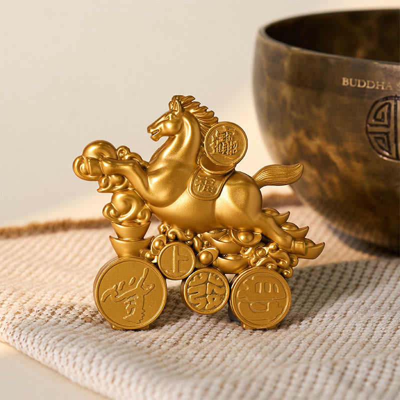 Buddha Stones "Hoping You Success and Good Luck" Year of the Horse Get Rich Now Ingot Fu Character Alloy Decoration Includes Gift Message Card - image 2