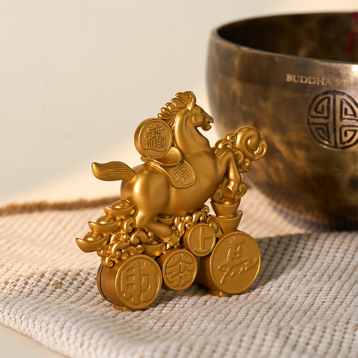 Buddha Stones "Hoping You Success and Good Luck" Year of the Horse Get Rich Now Ingot Fu Character Alloy Decoration Includes Gift Message Card - image 3
