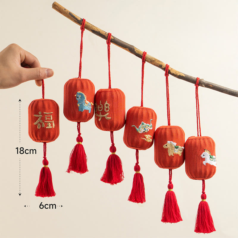 Buddha Stones Year Of The Horse Red String Fu Character Luck Embroidery Hanging Decoration - 6Pcs(Size: 18*6cm) - image 10