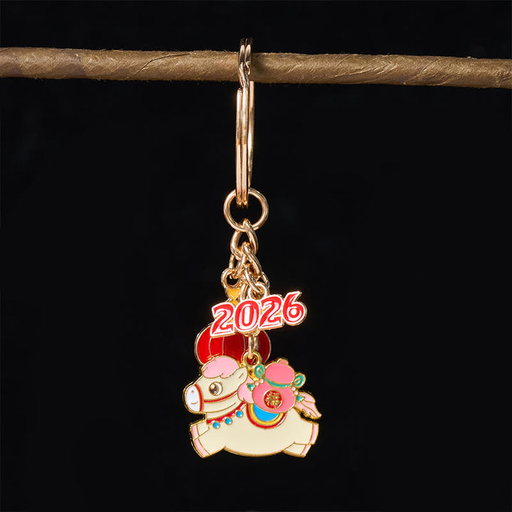 Buddha Stones "Hoping You Have a Joyful Year" Year of the Horse Lantern Fu Character Glutinous Rice Balls Bowl Gourd Alloy Key Chain Includes Gift Message Card - image 11