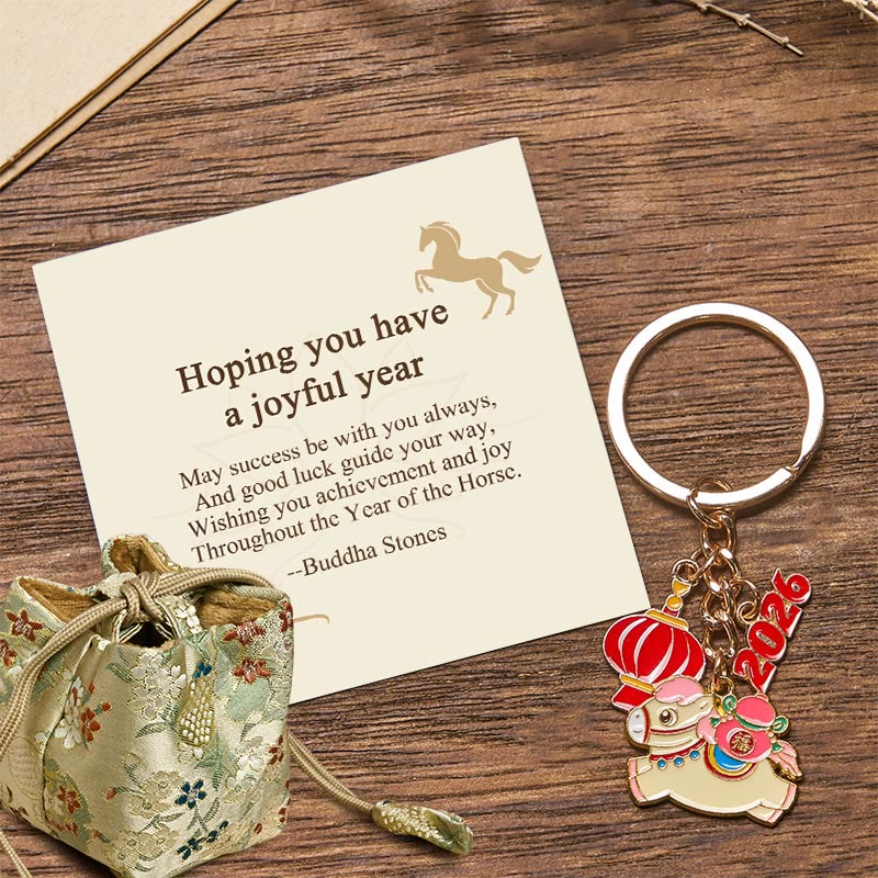 Buddha Stones "Hoping You Have a Joyful Year" Year of the Horse Lantern Fu Character Glutinous Rice Balls Bowl Gourd Alloy Key Chain Includes Gift Message Card - Fortune Horse 7.5*3cm - Deluxe Gift Bag (+$9.59) - image 14