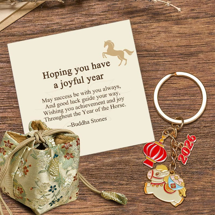 Buddha Stones "Hoping You Have a Joyful Year" Year of the Horse Lantern Fu Character Glutinous Rice Balls Bowl Gourd Alloy Key Chain Includes Gift Message Card - Reunion Horse 7.4*3cm - Deluxe Gift Bag (+$9.59) - image 5