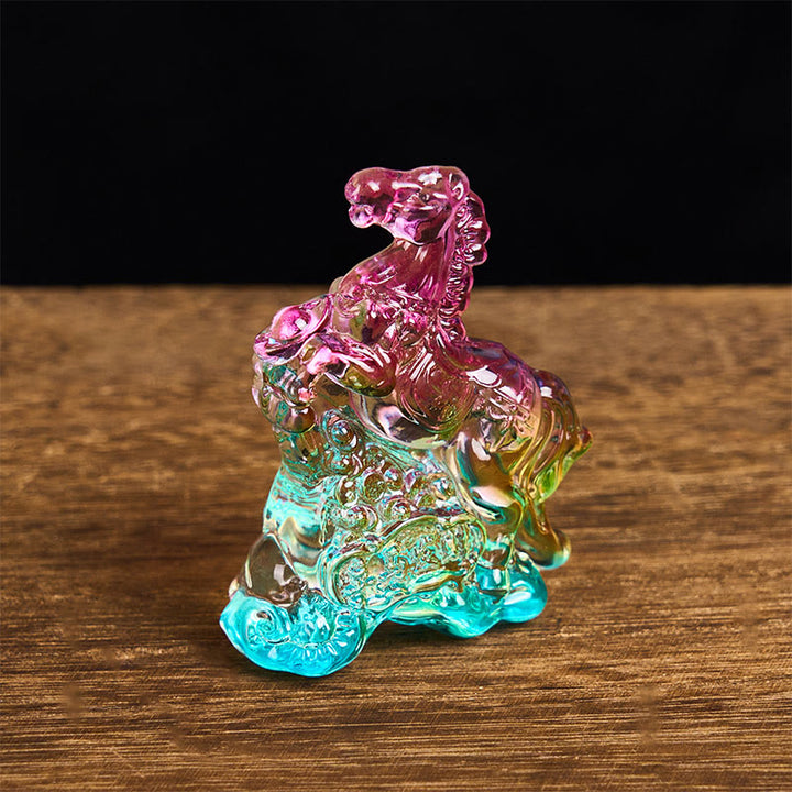 Buddha Stones "Hoping You Success and Good Luck" Year Of The Horse Ingot Get Rich Fast Mini Liuli Crystal Decoration Includes Gift Message Card - image 3