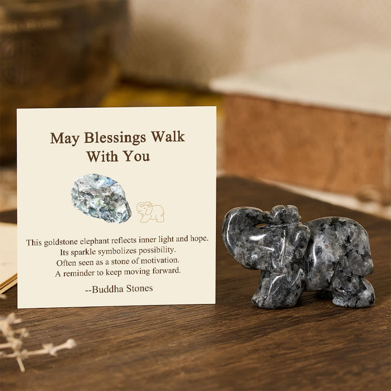 Buddha Stones ''May Blessings Walk With You'' Natural Small Elephant Amazonite Amethyst Jade Black Obsidian Stone Decoration Includes Gift Message Card - Black Glitter Stone 5*3.9*2.5cm - Standard Gift Box - image 56