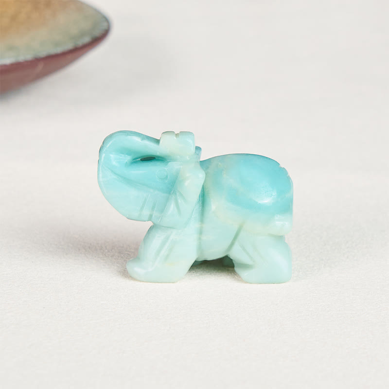 Buddha Stones ''May Blessings Walk With You'' Natural Small Elephant Amazonite Amethyst Jade Black Obsidian Stone Decoration Includes Gift Message Card - image 1