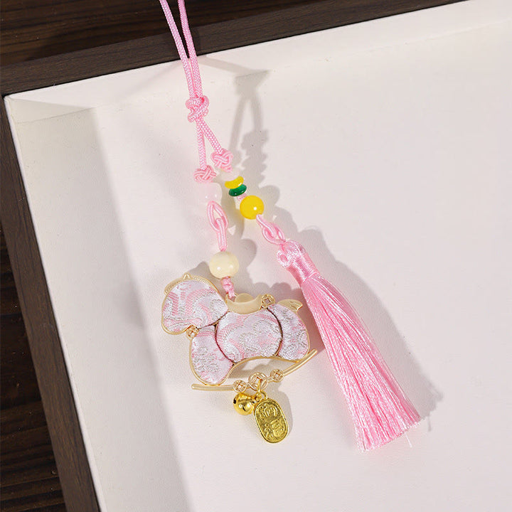 Buddha Stones Year Of The Horse Red String Embroidery Connection Hanging Decoration - Pink Long Rope Horse - image 3