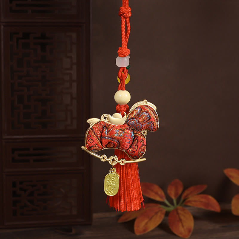 Buddha Stones Year Of The Horse Red String Embroidery Connection Hanging Decoration - Red Long Rope Horse - image 0