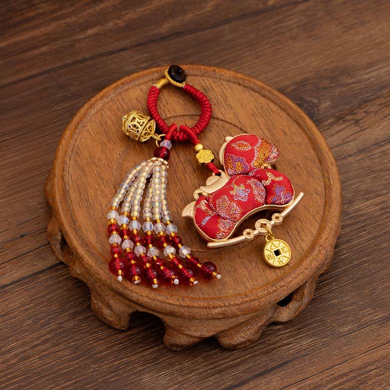 Buddha Stones Year Of The Horse Embroidery Prosperity Key Chain - Red Horse(Size:10*5 cm) - image 0