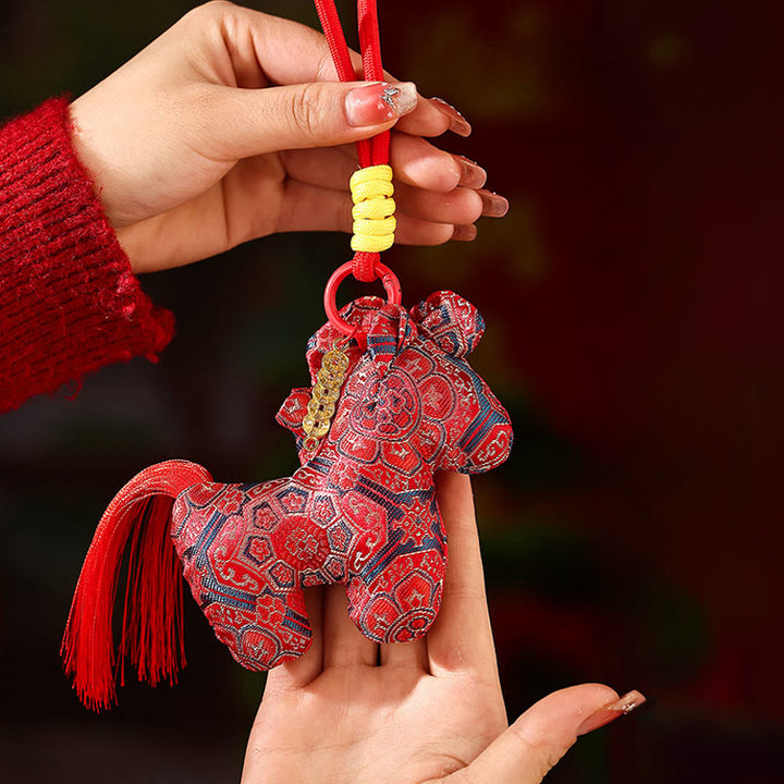 Buddha Stones Year Of The Horse Embroidery Red String Luck Hanging Decoration - Red Horse(Size:11*10cm) - image 0