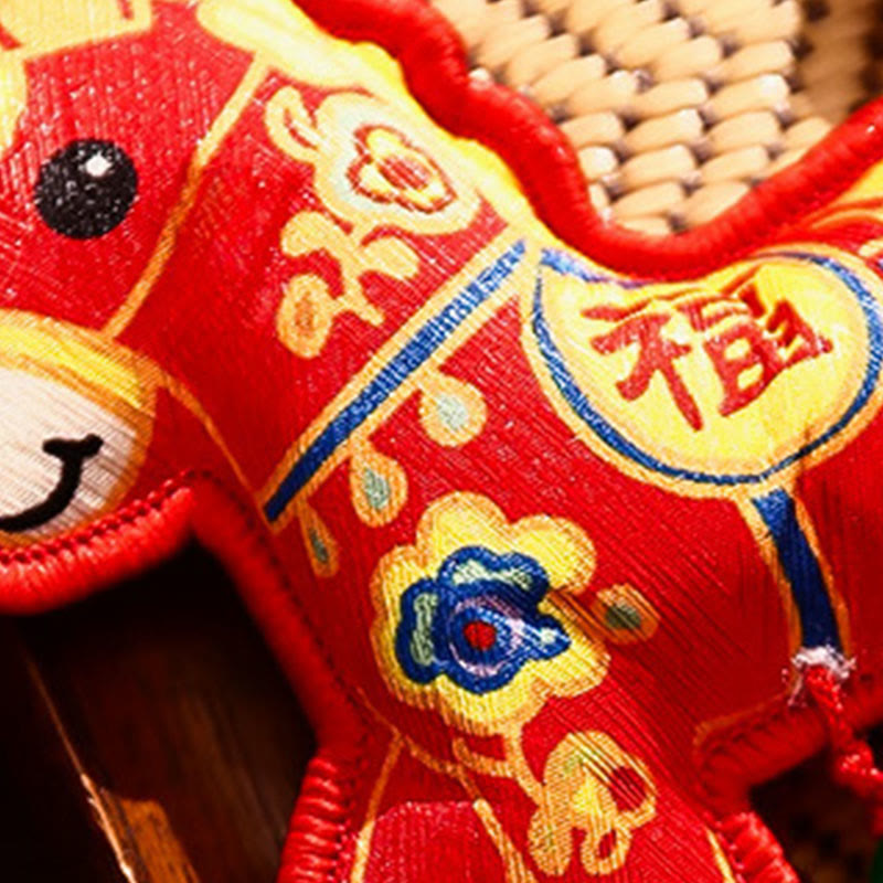 Buddha Stones Year Of The Horse Fu Character Embroidery Red String Luck Hanging Decoration - image 1