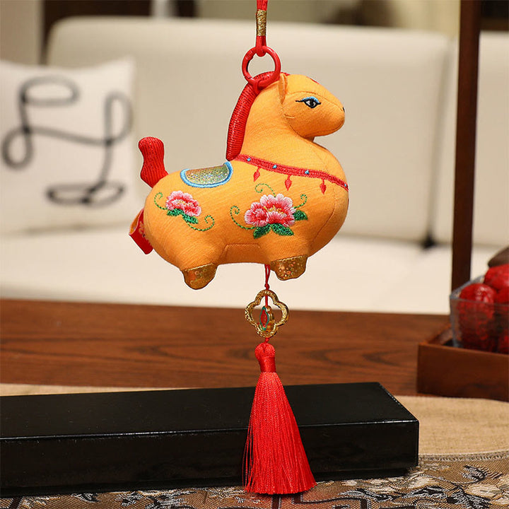 Buddha Stones Year Of The Horse Fu Character Red String Protection Embroidery Hanging Decoration - Yellow Horse (Size: 10*9*12cm) - image 4