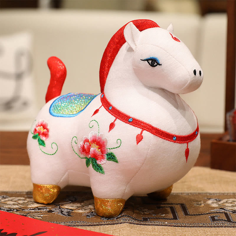 Buddha Stones Year Of The Horse Flower Pattern Embroidery Prosperity  Home Decoration - White Horse - 10*9*24cm - image 2
