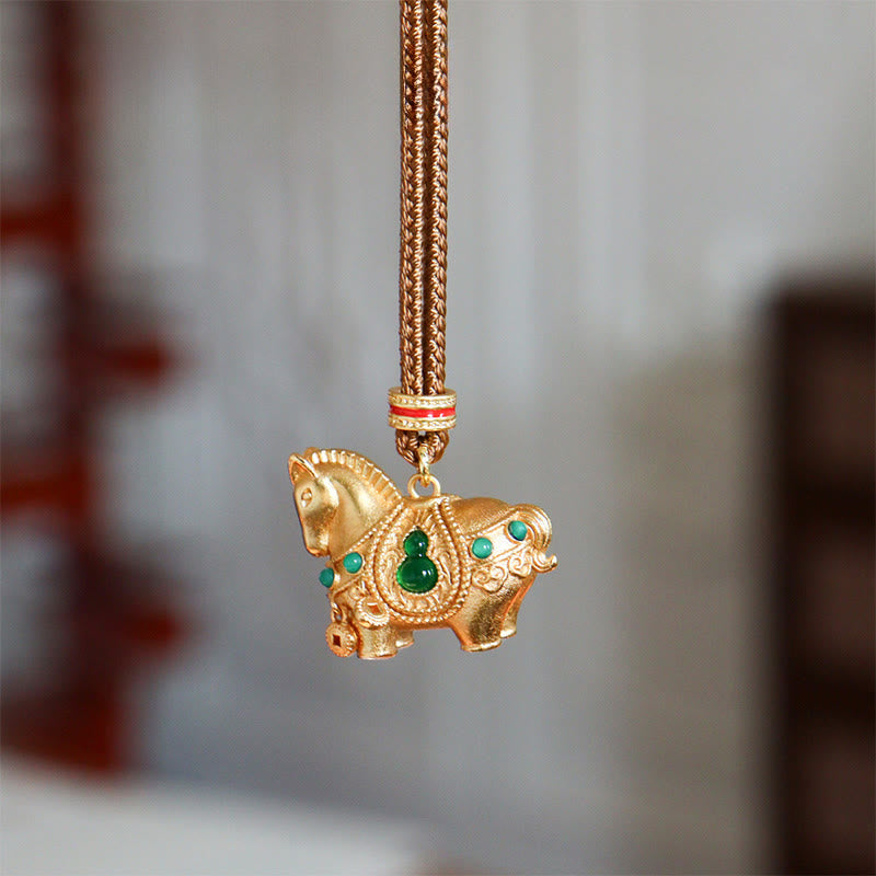 Buddha Stones Year Of The Horse Copper Brass Balance Necklace Pendants - Golden Horse - image 2