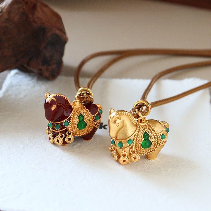 Buddha Stones Year Of The Horse Copper Brass Balance Necklace Pendants - image 4