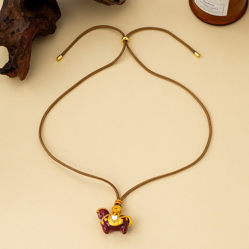 Buddha Stones Year Of The Horse Copper Wealth Necklace Pendants - Brown Horse - image 2