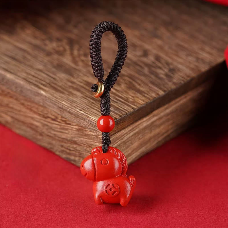 Buddha Stones Year Of The Horse Cinnabar Keep Away Evil Spirits Key Chain - Red Horse - image 3