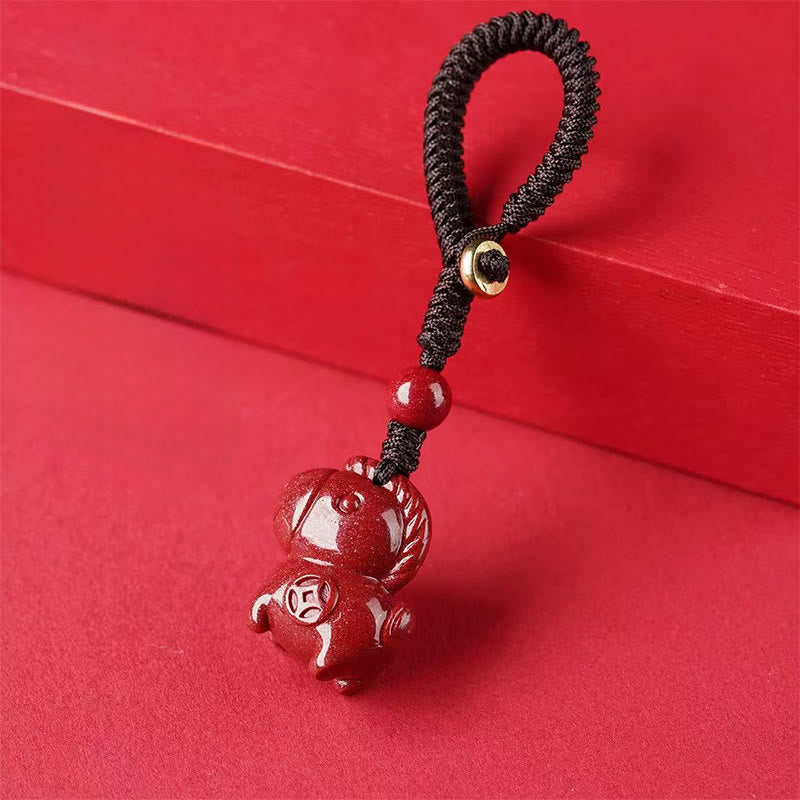 Buddha Stones Year Of The Horse Cinnabar Keep Away Evil Spirits Key Chain - image 1