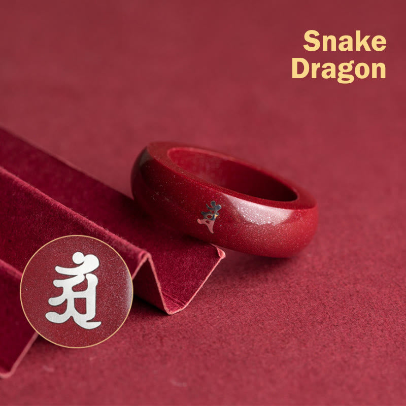 Buddha Stones Chinese Zodiac Year Of The Horse Cinnabar Blessing Ring - Cinnabar Dragon Snake - 22mm - image 12