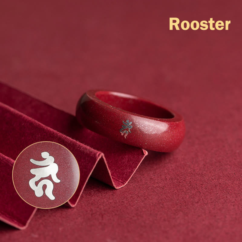 Buddha Stones Chinese Zodiac Year Of The Horse Cinnabar Blessing Ring - Cinnabar Rooster - 22mm - image 19