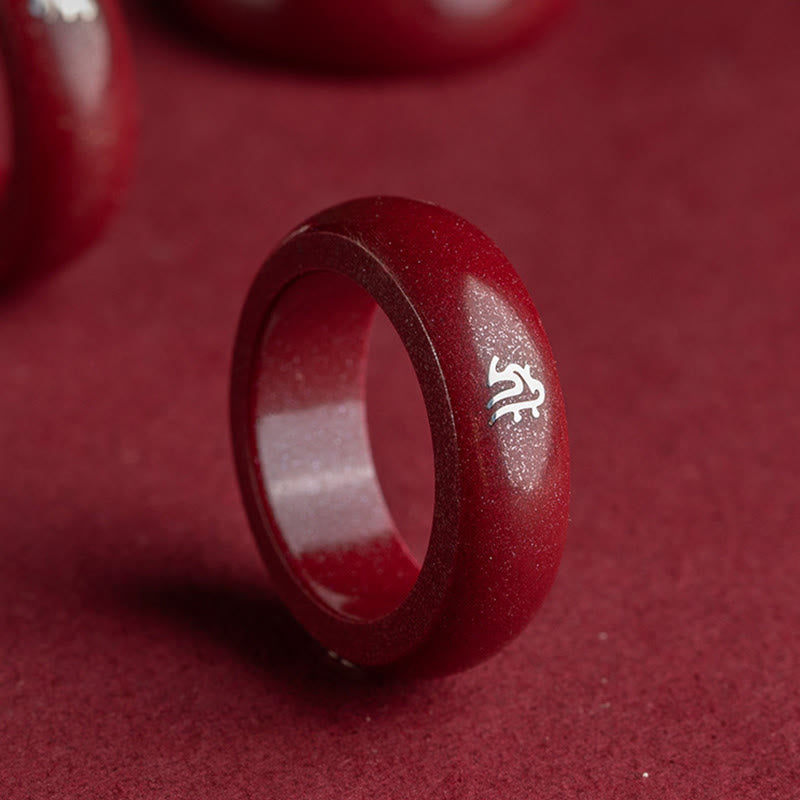 Buddha Stones Chinese Zodiac Year Of The Horse Cinnabar Blessing Ring - image 0