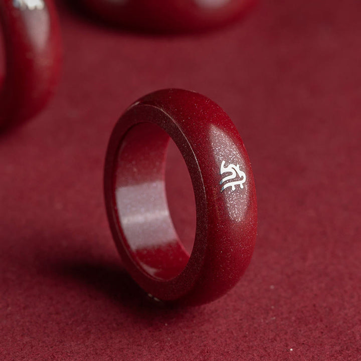 Buddha Stones Chinese Zodiac Year Of The Horse Cinnabar Blessing Ring - image 0