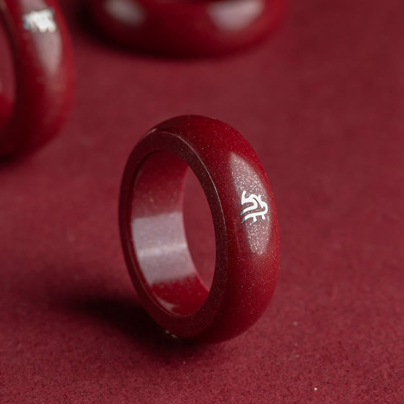 Buddha Stones Chinese Zodiac Year Of The Horse Cinnabar Blessing Ring - image 1