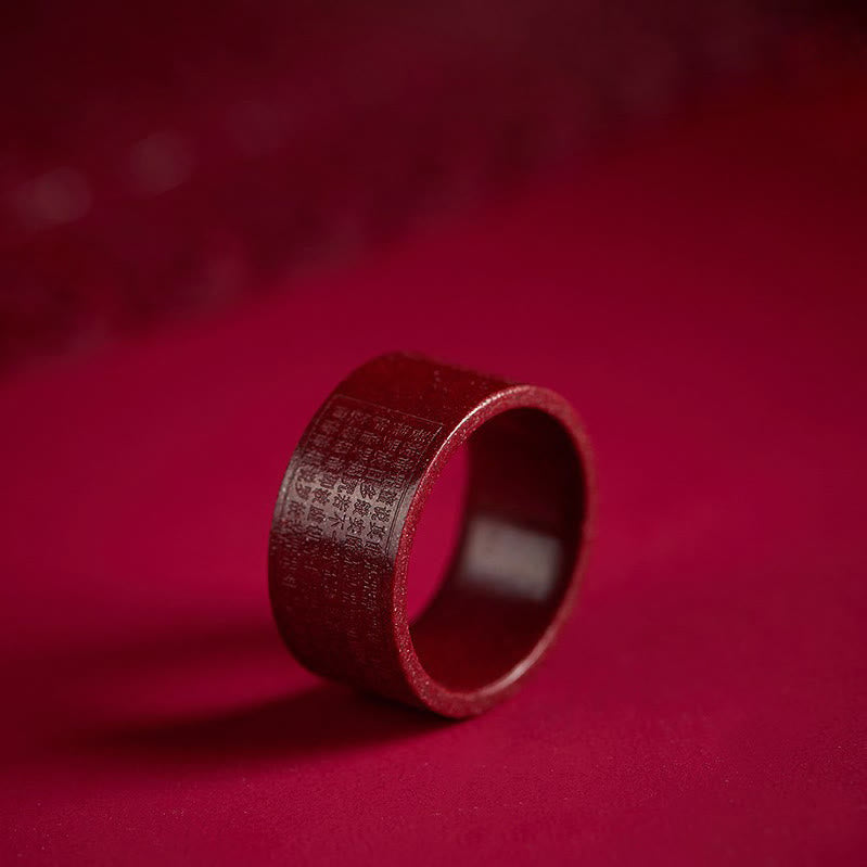 Buddha Stones Cinnabar Om Mani Padme Hum Heart Sutra Blessing Ring - Cinnabar Heart Sutra - 21mm - image 4