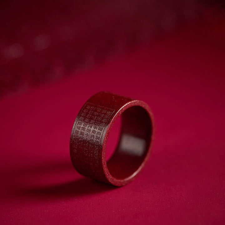 Buddha Stones Cinnabar Om Mani Padme Hum Heart Sutra Blessing Ring - Cinnabar Heart Sutra - 21mm - image 4