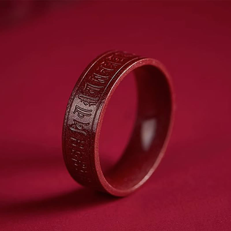Buddha Stones Cinnabar Om Mani Padme Hum Heart Sutra Blessing Ring - image 1
