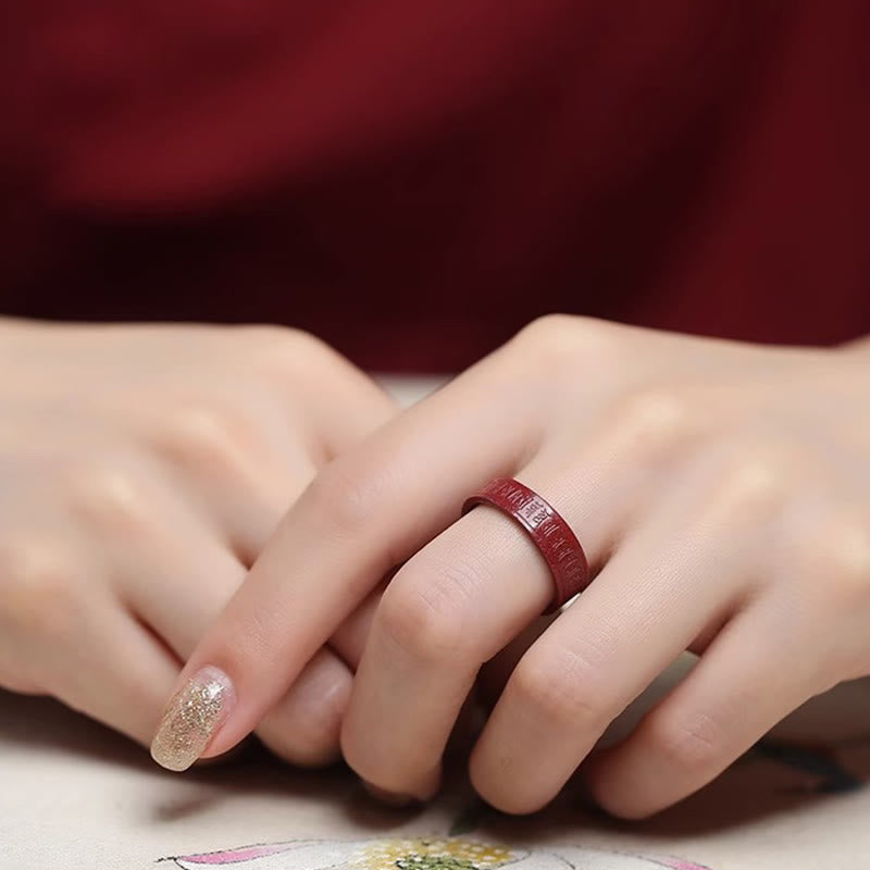 Buddha Stones Cinnabar Om Mani Padme Hum Heart Sutra Blessing Ring - image 2