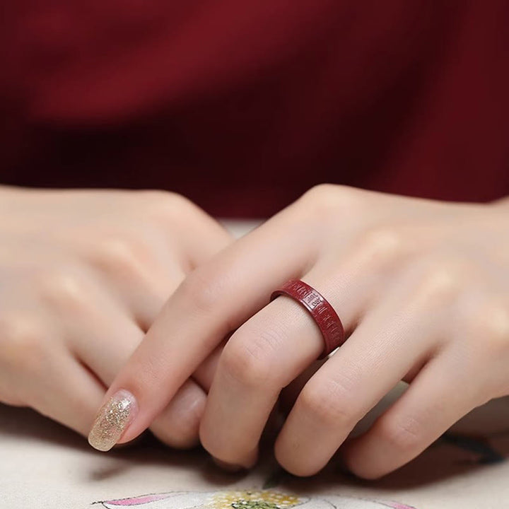 Buddha Stones Cinnabar Om Mani Padme Hum Heart Sutra Blessing Ring - image 2