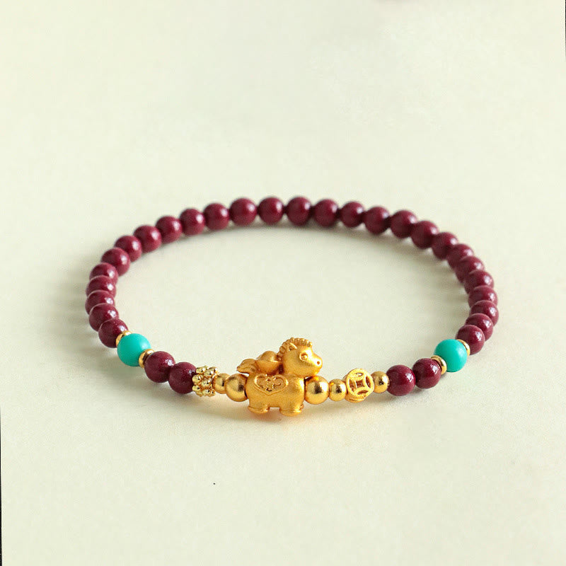 Buddha Stones Year Of The Horse Fu Character Cinnabar Calm Bracelet - Ingot Horse(Wrist Circumference: 14-15 cm) - image 8