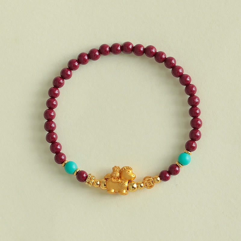 Buddha Stones Year Of The Horse Fu Character Cinnabar Calm Bracelet - image 2