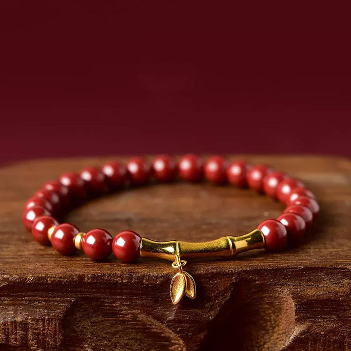 Buddha Stones Bamboo Cinnabar 925 Sterling Silver Concentration Bracelet - Red Cinnabar(Wrist Circumference: 14-15 cm) - image 0