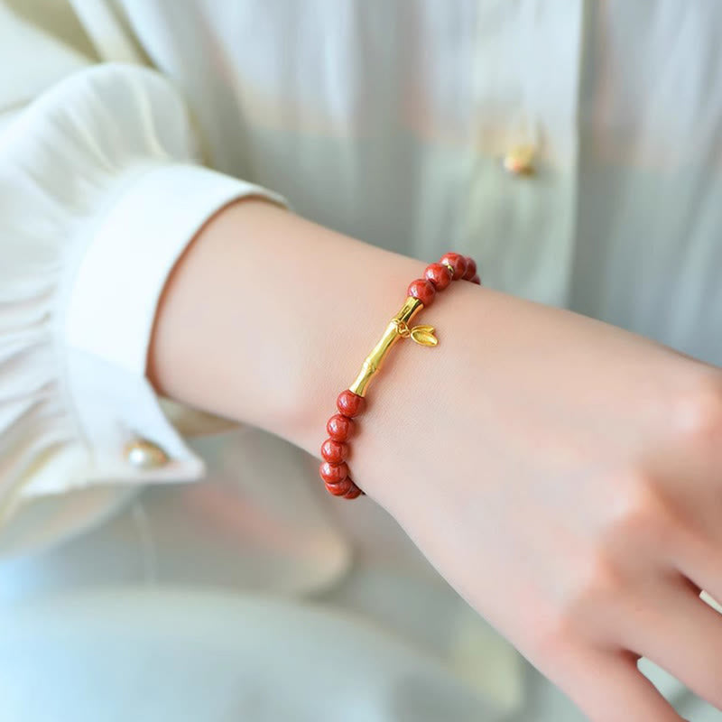 Buddha Stones Bamboo Cinnabar 925 Sterling Silver Concentration Bracelet - image 2