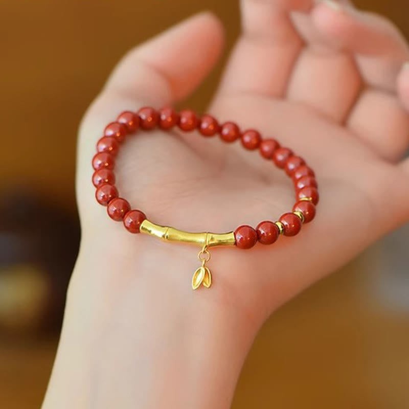 Buddha Stones Bamboo Cinnabar 925 Sterling Silver Concentration Bracelet - image 1