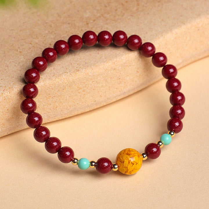 Buddha Stones Cinnabar Turquoise Keep Away Evil Spirits Bracelet - image 1